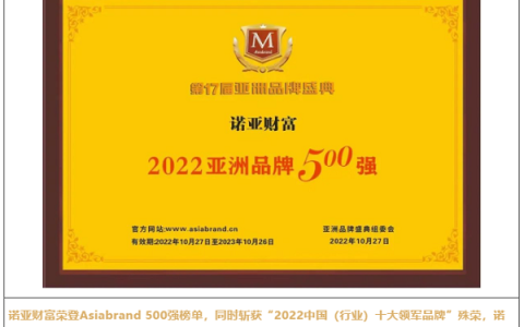 品牌价值再获认可！诺亚财富荣登Asiabrand 500强榜单，斩获两大殊荣