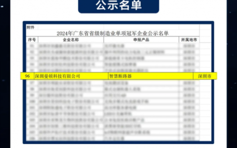 曼顿科技获广东省省级制造业单项冠军