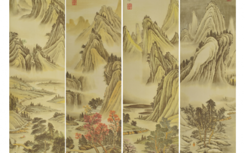 张大千山水美景四条屏