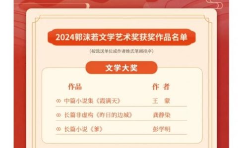 2024郭沫若文学艺术奖公布 王蒙、彭学明、龚静染获文学大奖